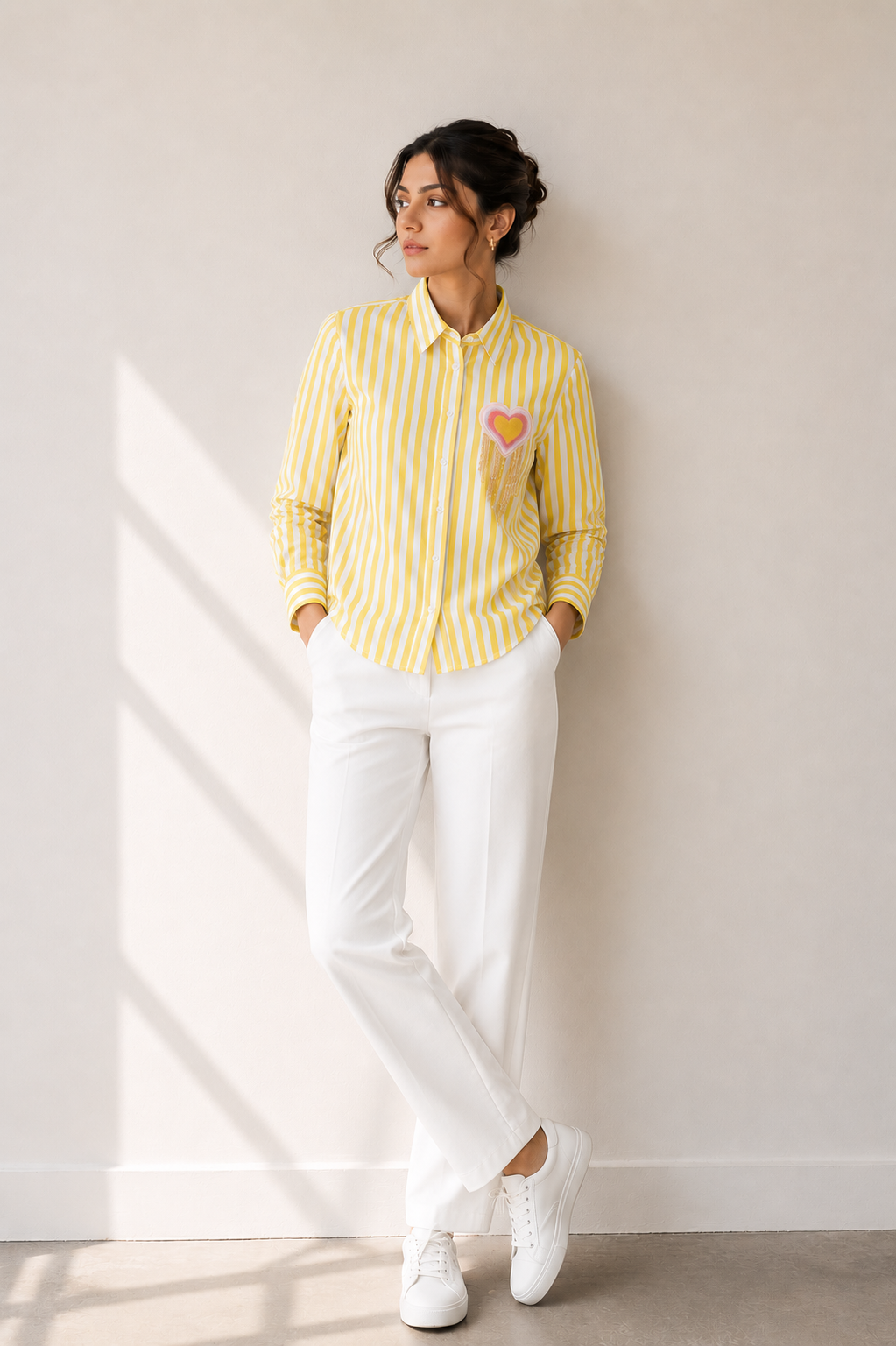 YELLOW STRIPE HEART SHIRT