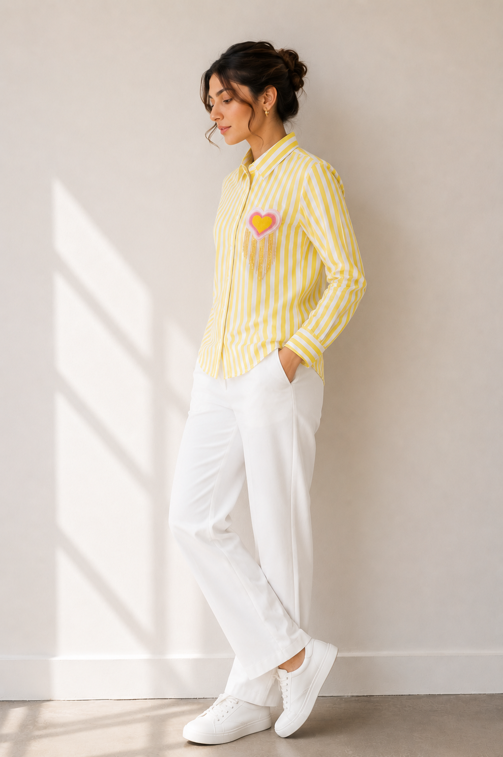 YELLOW STRIPE HEART SHIRT