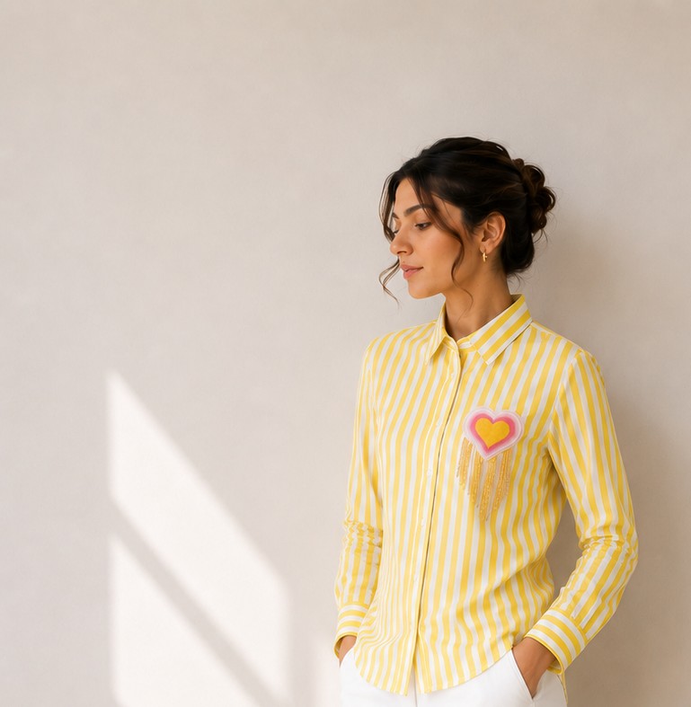 YELLOW STRIPE HEART SHIRT
