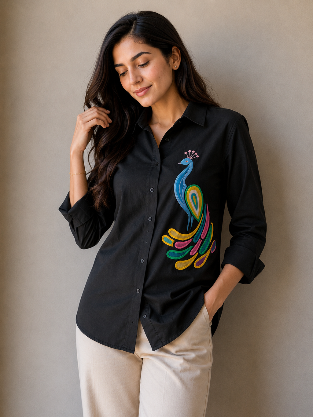 ROYAL PEACOCK EMBROIDERED SHIRT ⭐