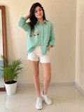 GREEN CHECK  FLOWER SHIRT