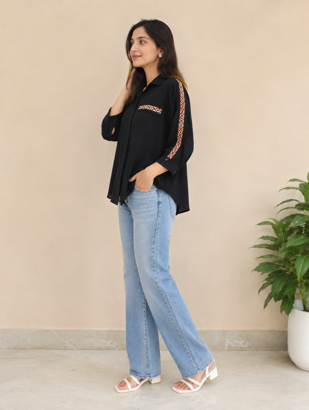 BLACK MULTI LACE SHIRT