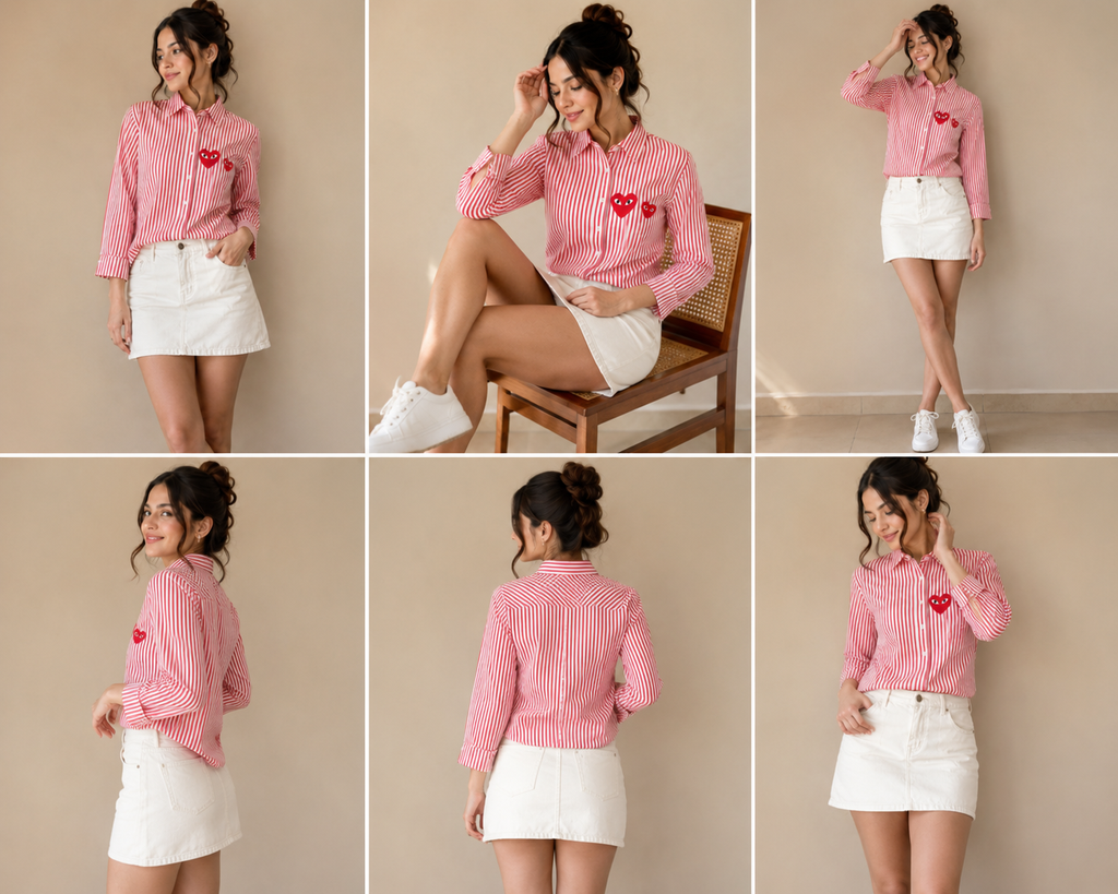 RED & WHITE HEART STRIPE SHIRT