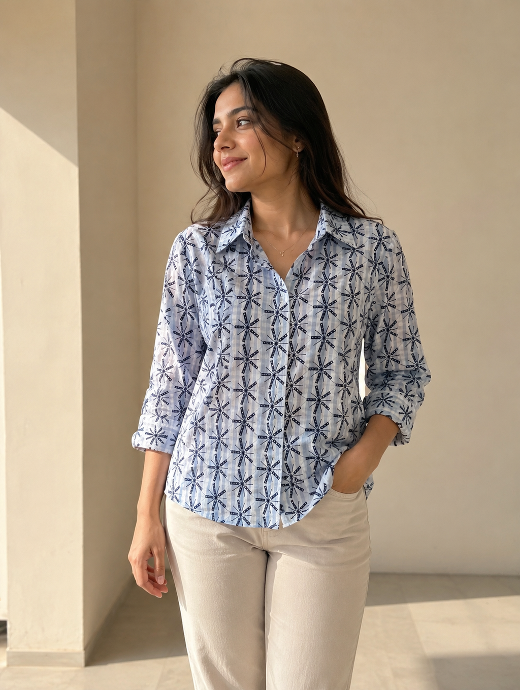 Sky Bloom Cotton Shirt