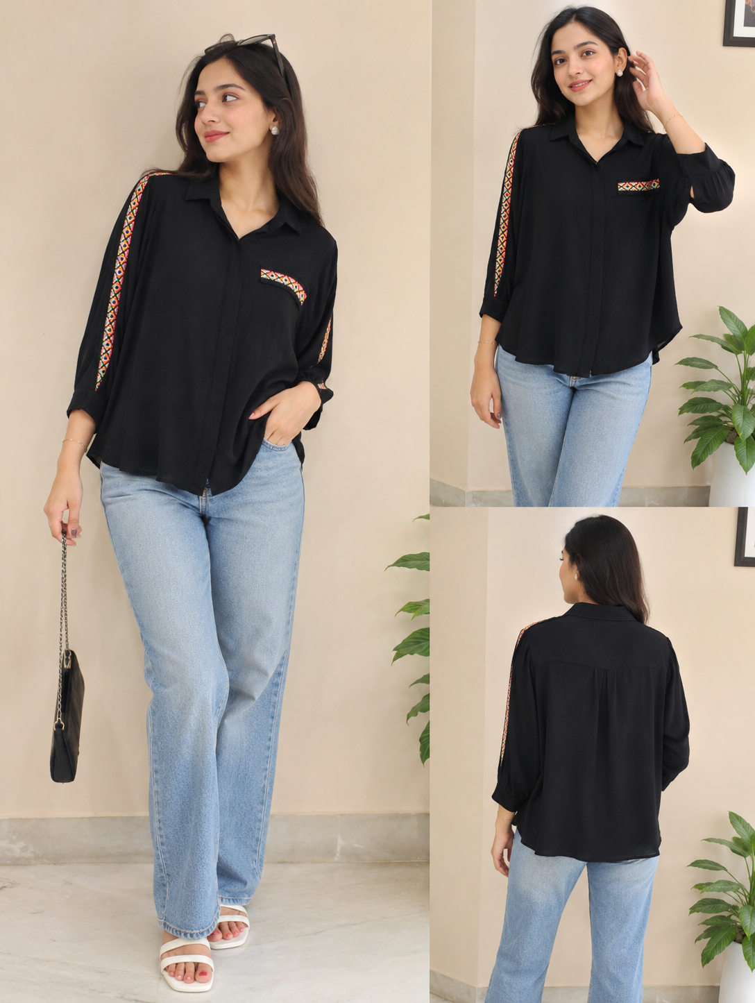 BLACK MULTI LACE SHIRT