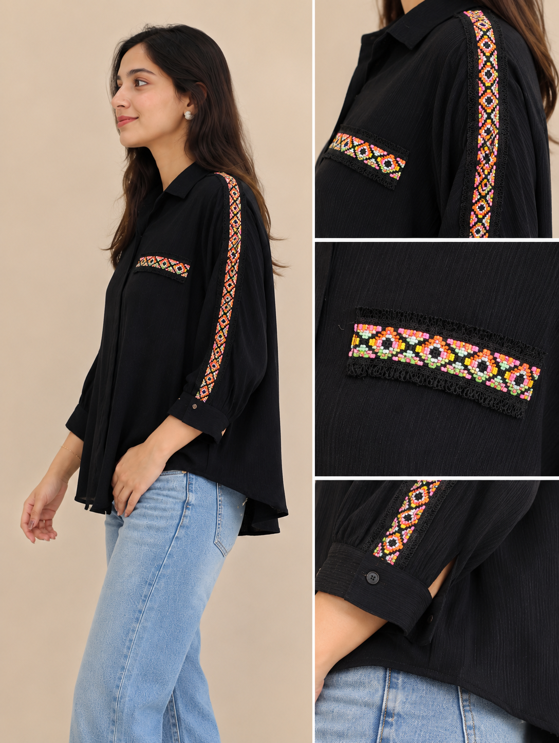 BLACK MULTI LACE SHIRT