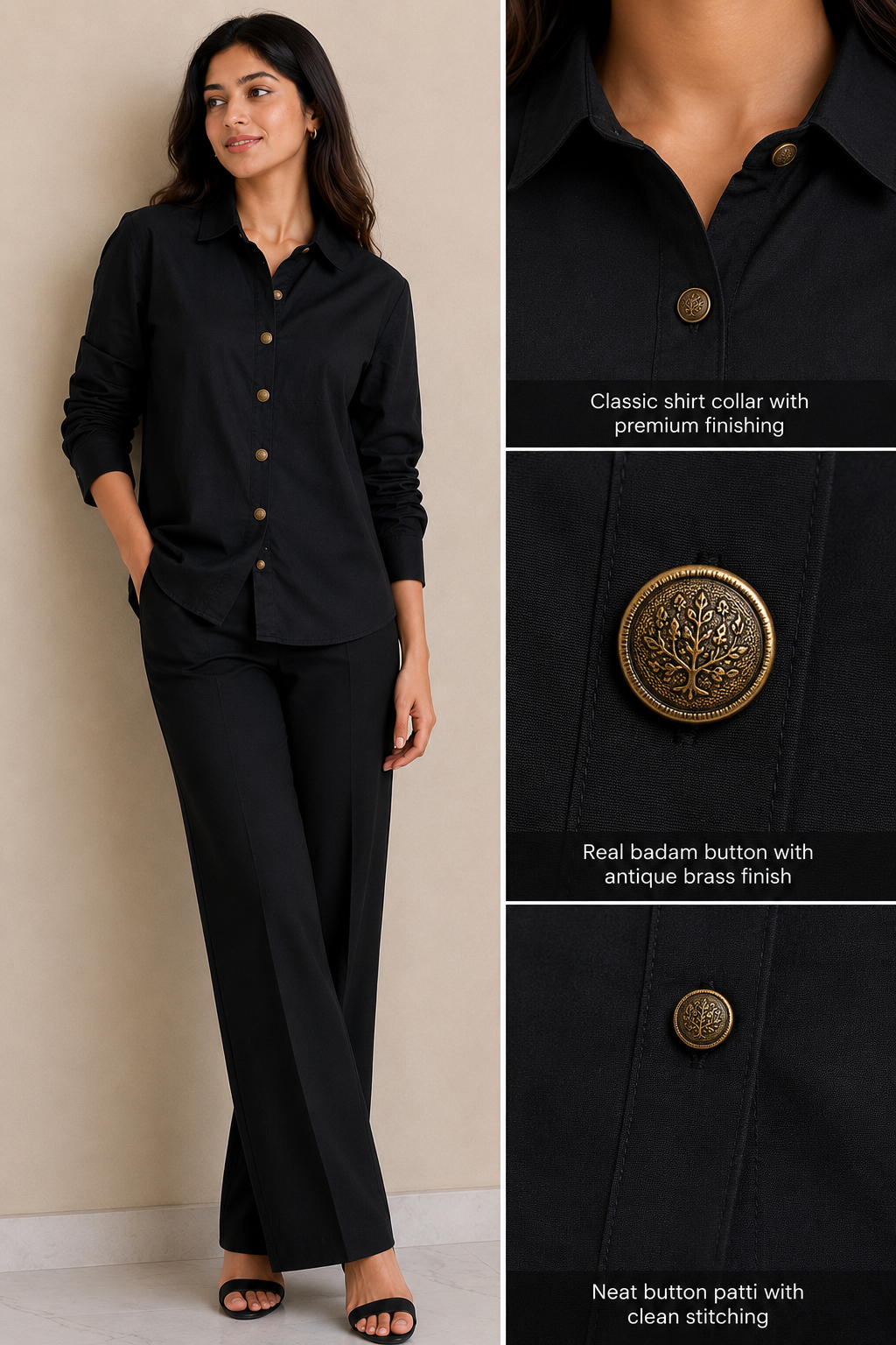 BLACK GOLDEN BUTTON SHIRT