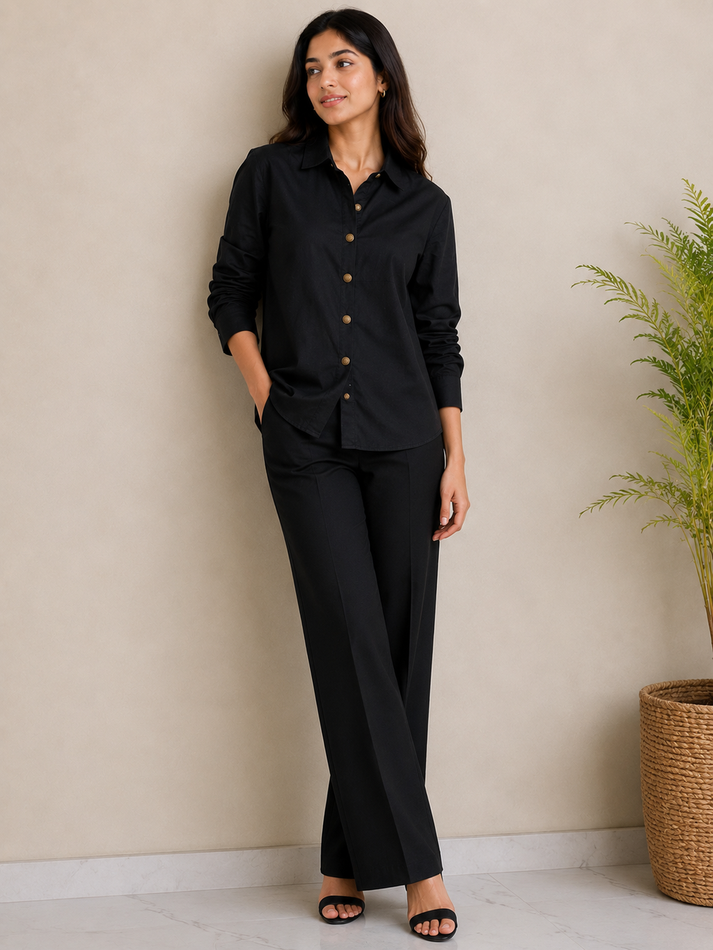 BLACK GOLDEN BUTTON SHIRT