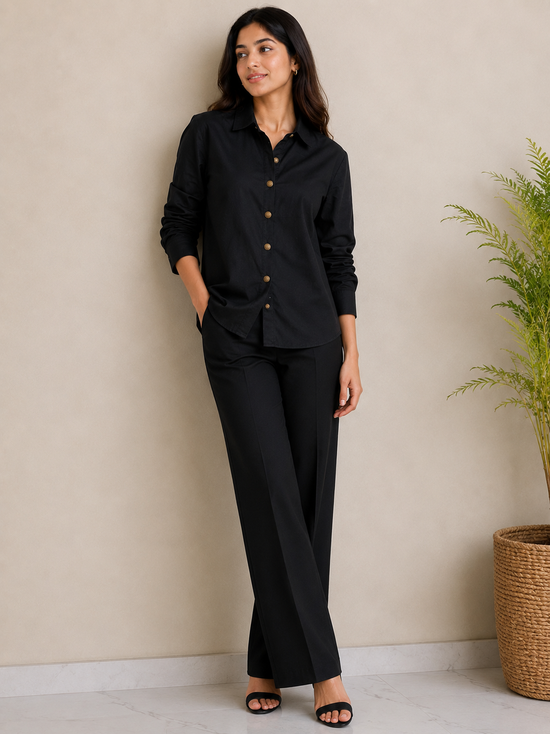 BLACK GOLDEN BUTTON SHIRT