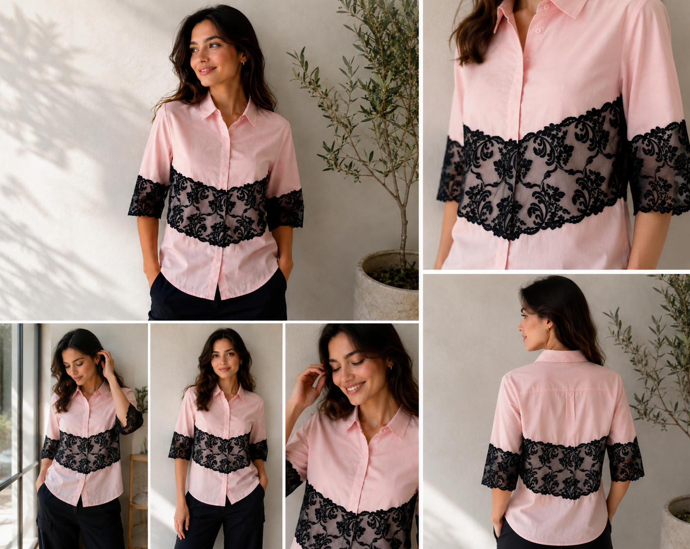PINK BLACK LACE SHIRT