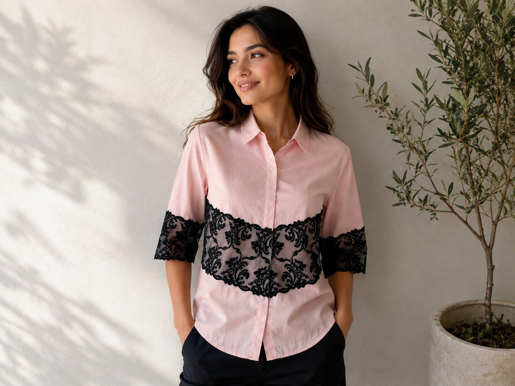 PINK BLACK LACE SHIRT