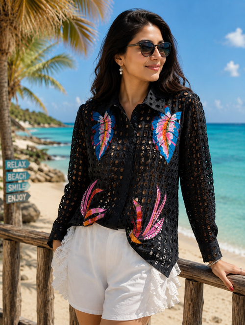 BLACK HOLE APPLIQUE SHIRT
